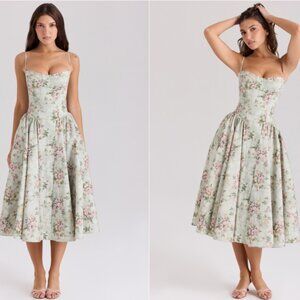 House of CB ‘Samaria’ sage floral print cotton midi dress NWOT